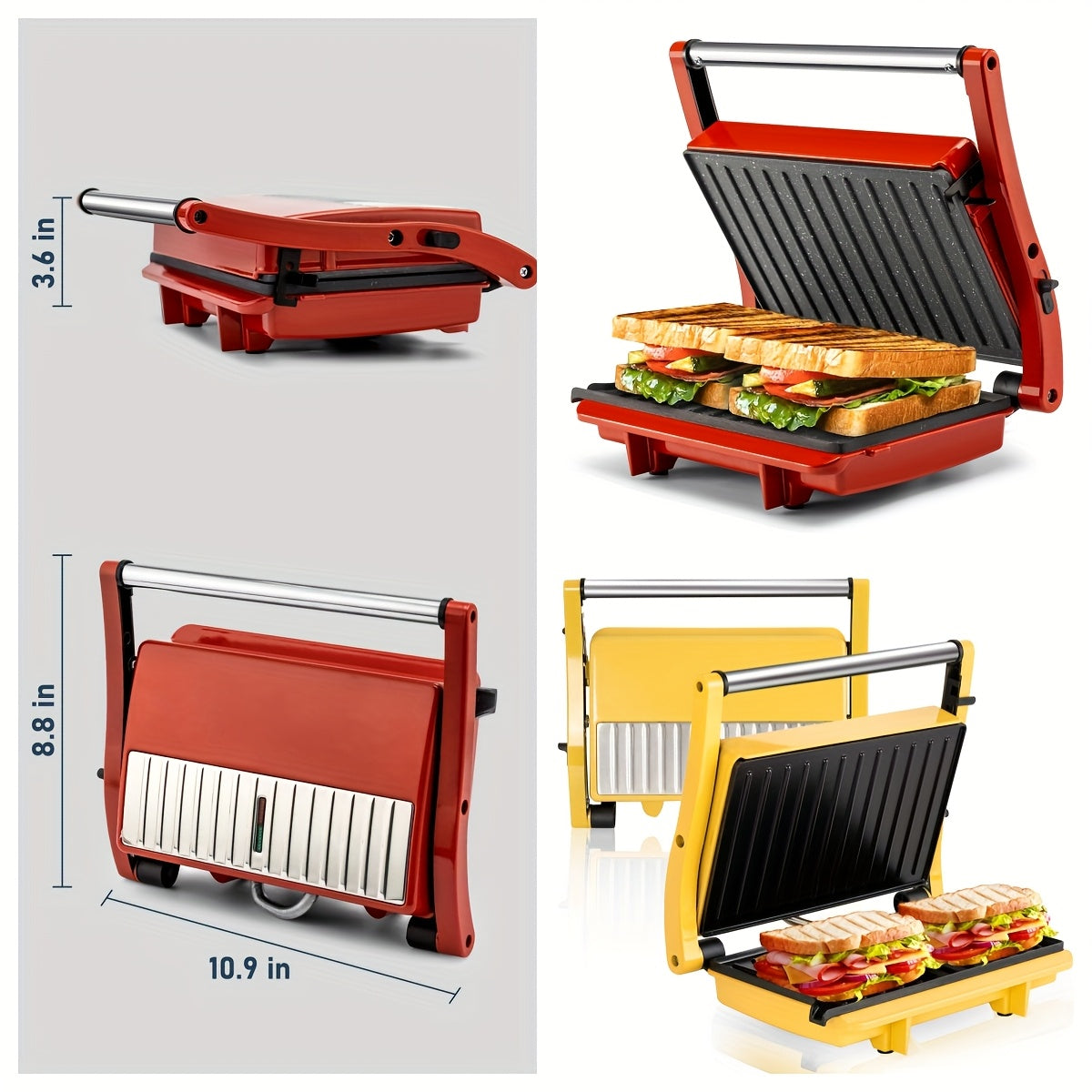 3-in-1 Electric Indoor Grill & Panini Press – 180° Non-Stick Sandwich Maker with Grease Tray