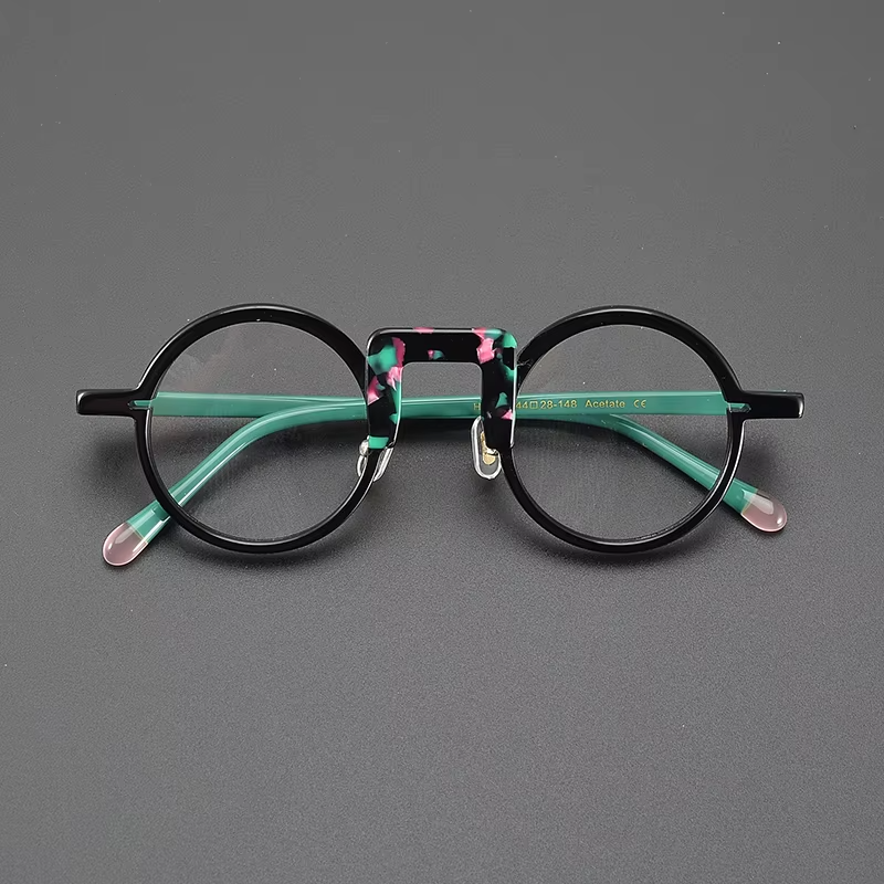 Niche literary designer fashion retro glasses frame patchwork color round high-quality progressive color-changing optical glasse