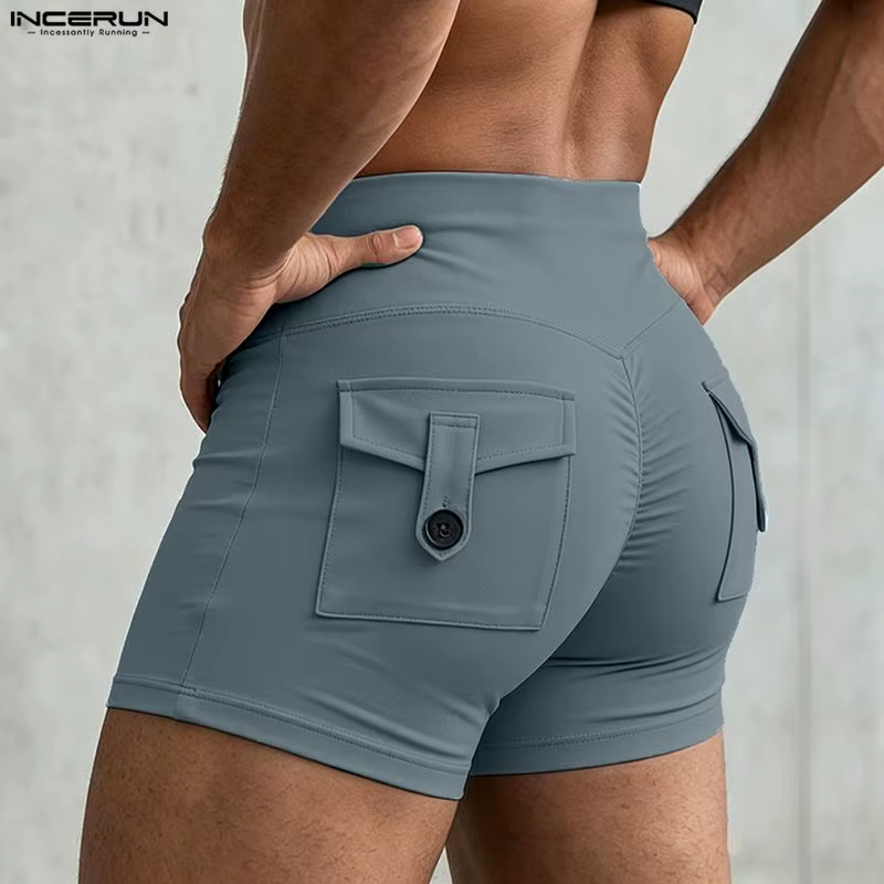 Men's Casual Shorts Elastic Waist Solid Color Jogger Shorts with Pockets Summer Streetwear 2026