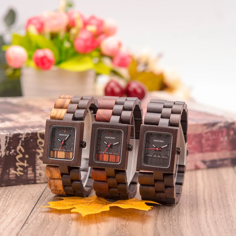 Women’s Luxury Ebony Wood Quartz Watch – Elegant Ladies Fashion Wristwatch Gift Box