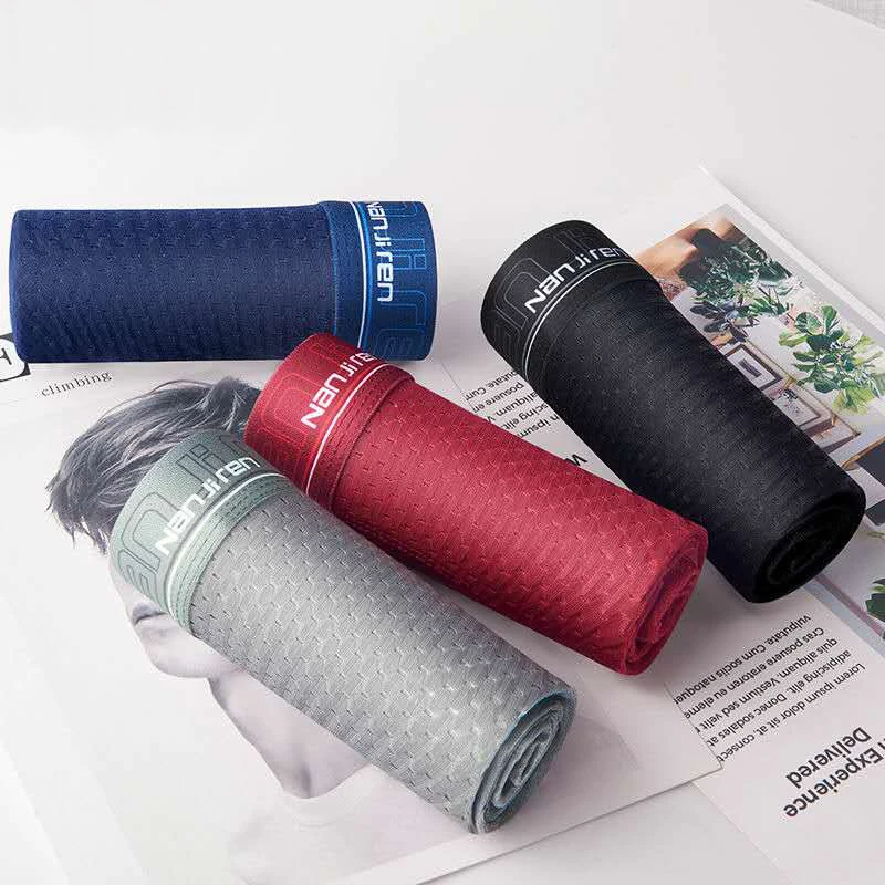 4PCS Men's Ice Silk Boxer Shorts – Breathable Mesh Underwear Plus Size