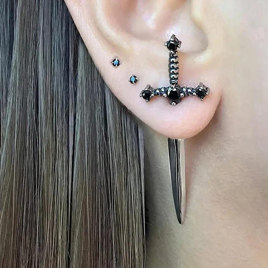 Hip Hop Cross Sword Stud Earrings | Gothic Crystal Fashion Jewelry for Men & Women