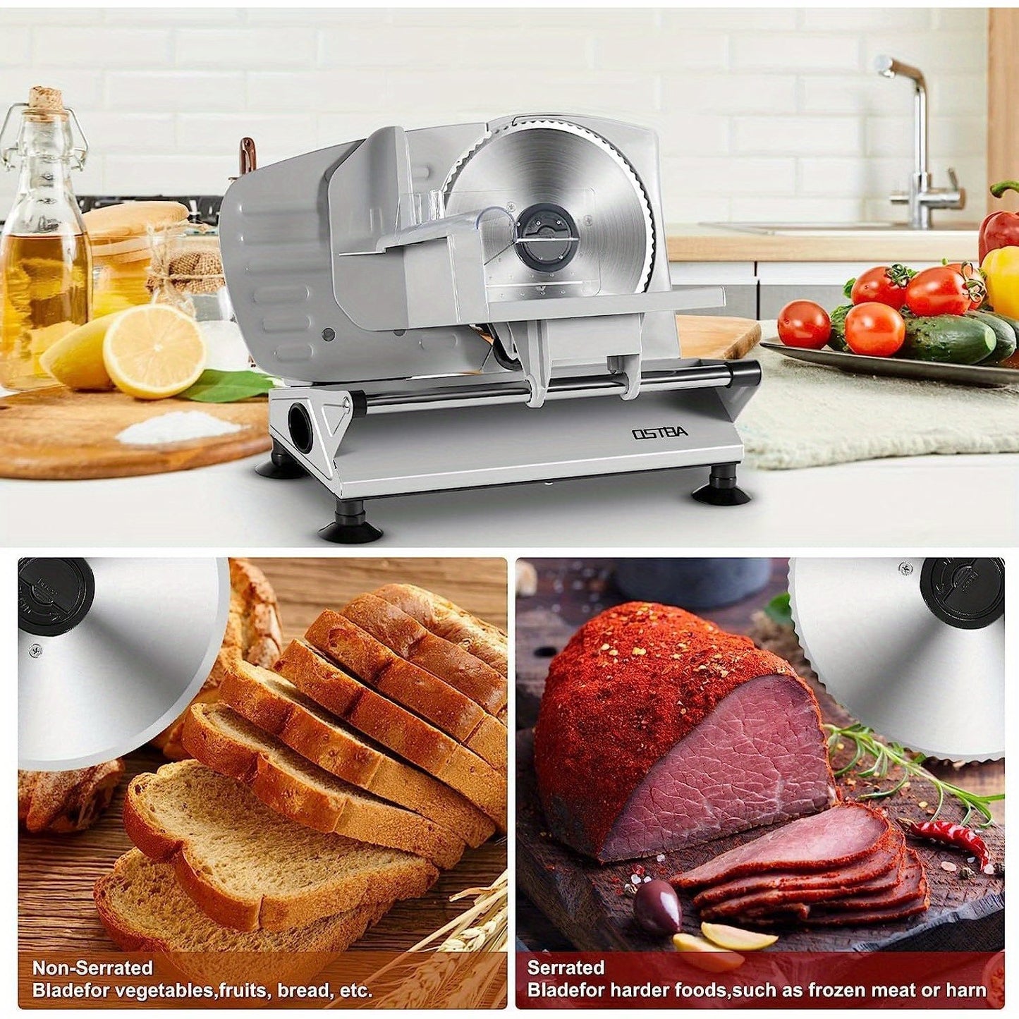 Electric Meat Slicer with 2 Removable Stainless Steel Blades | Deli Food & Bread Slicer | Free Shipping