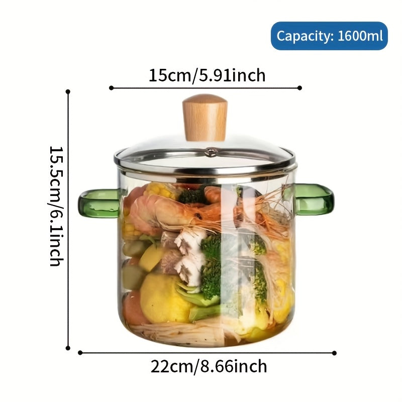 54oz Borosilicate Glass Cooking Pot with Yellow Handle – Heat Resistant Stove & Oven Safe