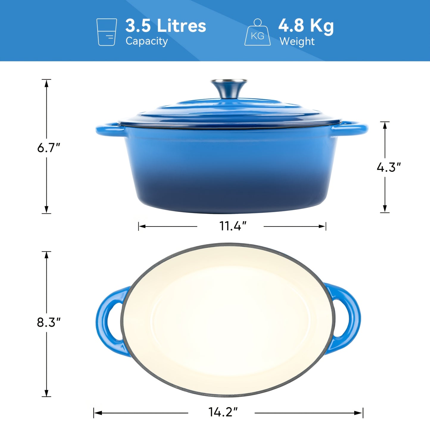 4.5QT Enameled Dutch Oven Pot With Lid, Cast Iron Dutch Oven With Dual Handles For Bread Baking, Cooking, Non-stick Enamel Coated Cookware
