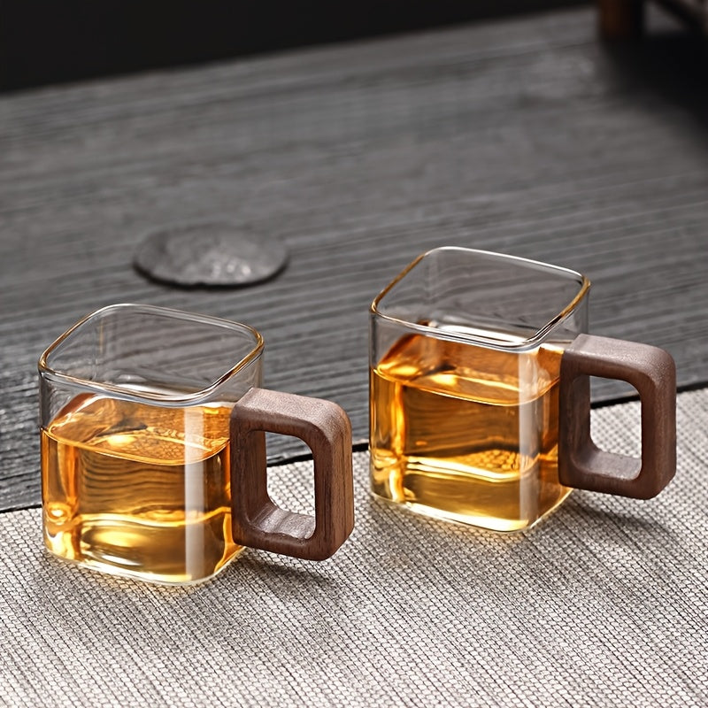 4pcs Set of Ancient Style Glass Tea Cups • Kung Fu Tea Set • Square Handles • Japanese Portable Household Tea Cups • Suitable as Gifts for Christmas, Halloween, and Thanksgiving