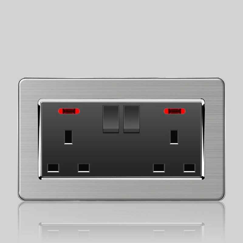 Wall LED Light Universal Switch Stainless steel Panel,EU UK USB Type-c 18W Fast Charging Plug socket 1 2 3 Gang 1 2 Way switch