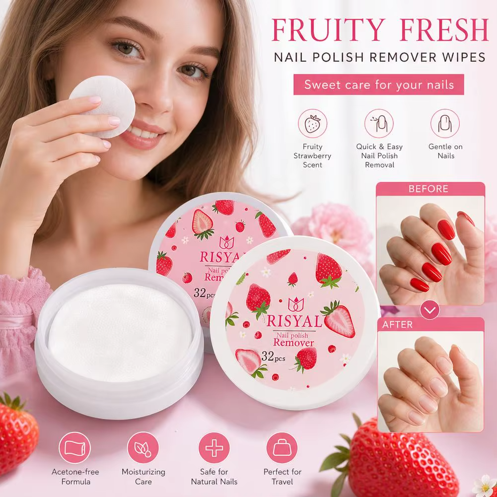 1/2/3 BoxesStrawberry Nail Polish Remover Pads | Soft Absorbent Wipes | 32 Pads per Box | Manicure & Pedicure Care | FREE SHIPPING 🍓