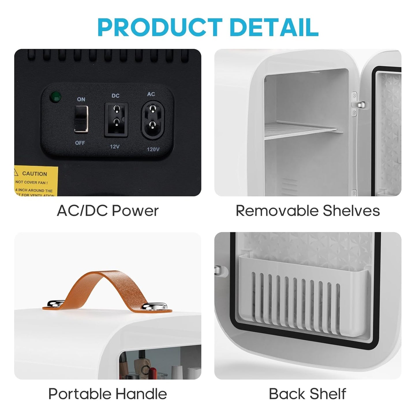 Portable 1.06gal Mini Fridge, Ultra-Thin, Semiconductor Cooling, Ultra-Quiet& Low Energy, Supports 110V AC/ 12V DC, Fits 6 Cans for Bedroom, Skincare, Drinks, Dorm& Car
