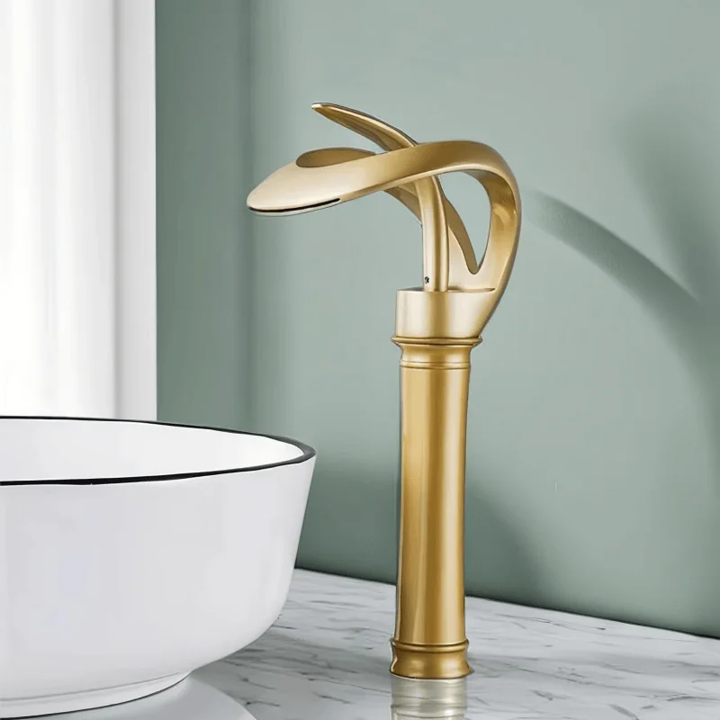 Bathroom Basin Taps Single Handle Waterfall Faucet Solid Brass Basin Mixer Taps Creative Hollowed Out Design Water Tap