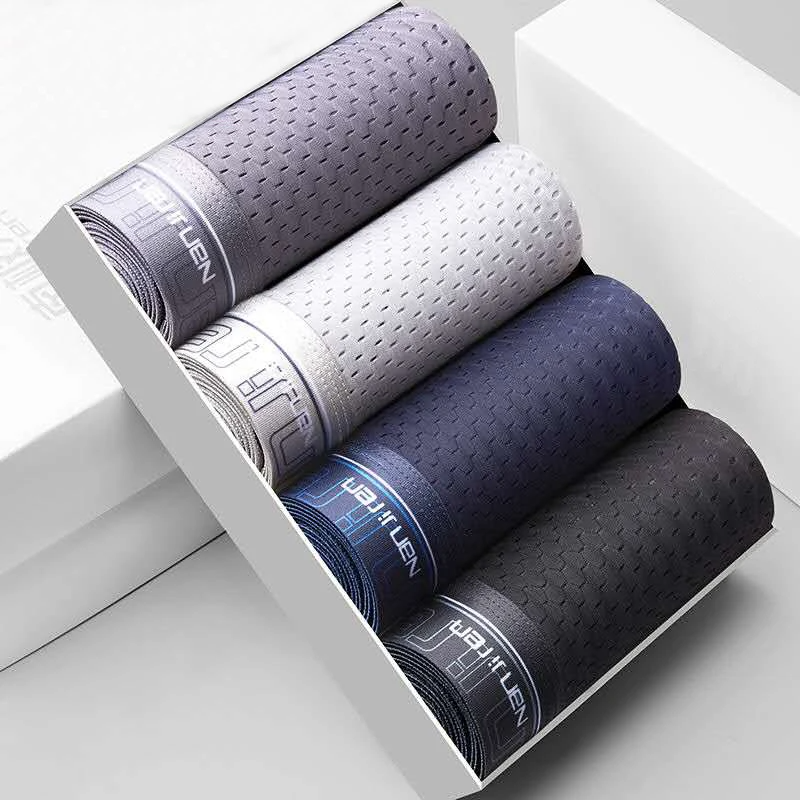 4PCS Men's Ice Silk Boxer Shorts – Breathable Mesh Underwear Plus Size