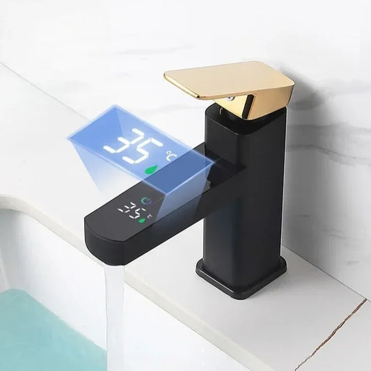 Black and Gold Bathroom Digital Display Temperature Control Faucet Dual Connection Modern Sink Faucet – Free Shipping (Copie) (Copie)