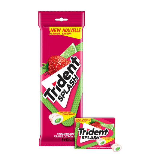 Trident Splash, Strawberry Lime Sugar-free Gum Multipack - Pack of 3 (27 Pieces)