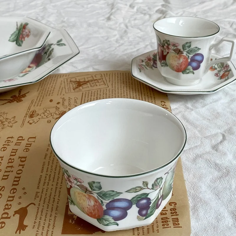 Underglaze Hand-Painted Green Octagonal Plate – Country Fruit Peach & Berry Dinnerware