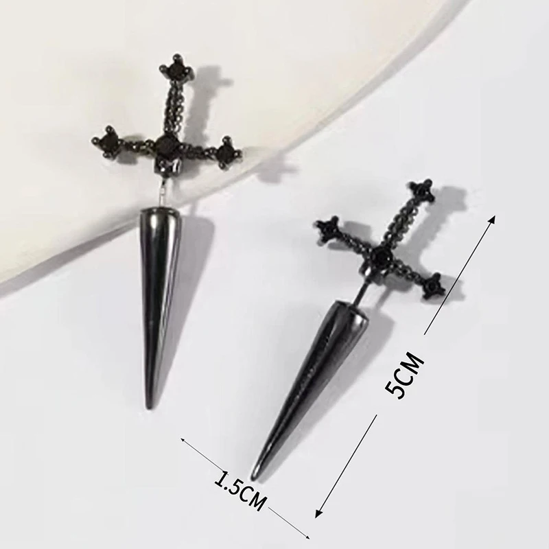 Hip Hop Cross Sword Stud Earrings | Gothic Crystal Fashion Jewelry for Men & Women