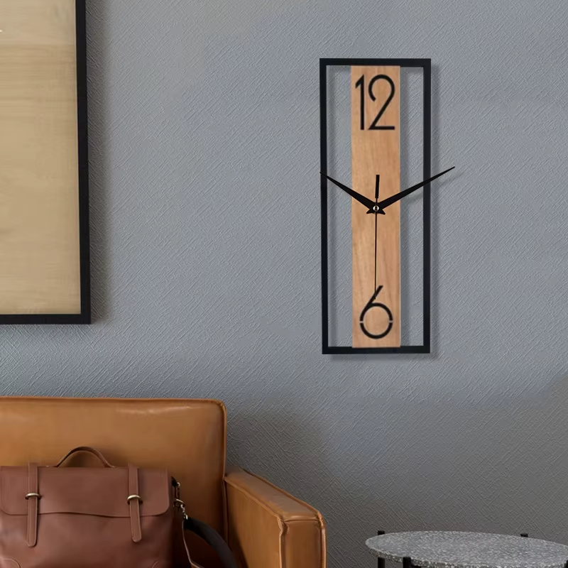 Modern Rectangular Wood Grain Wall Clock – Silent Non-Ticking Decorative Clock for Home & Office Gift sugg