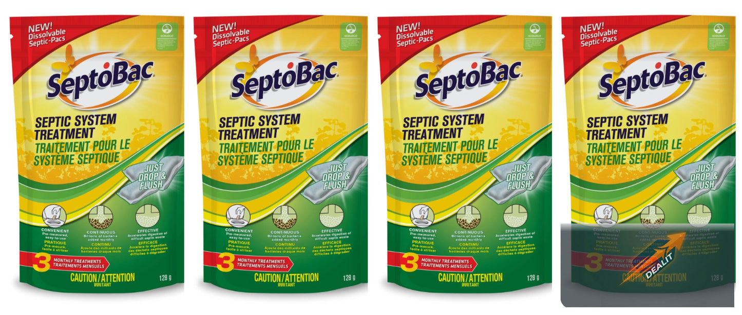 SeptoBac Septic System  Camping, Treatment Dissolvable Pacs  Yearly trearment3 Monthly Treatments 128 x 4
