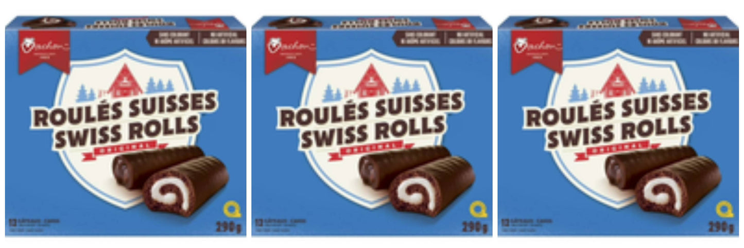Vachon Swiss Rolls Original Cakes 290g – 3 Boxes Chocolate Cake Rolls – Free Shipping