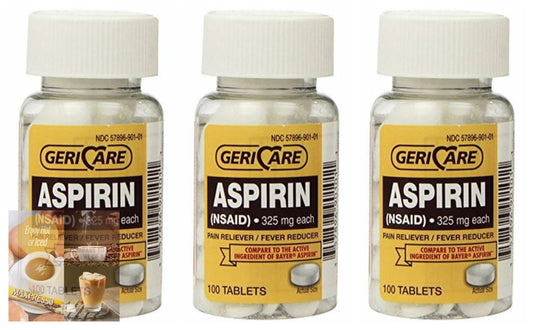 3x Gericare Aspirin 325mg UNCOATED Tablets 100ct   FREE USA SHIPPING