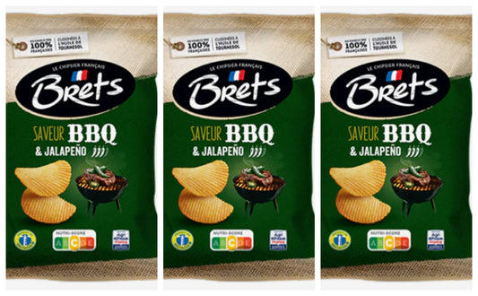 Brets BBQ & Jalapeno Flavored Potato Chips 125g – Pack of 3 French Crisps