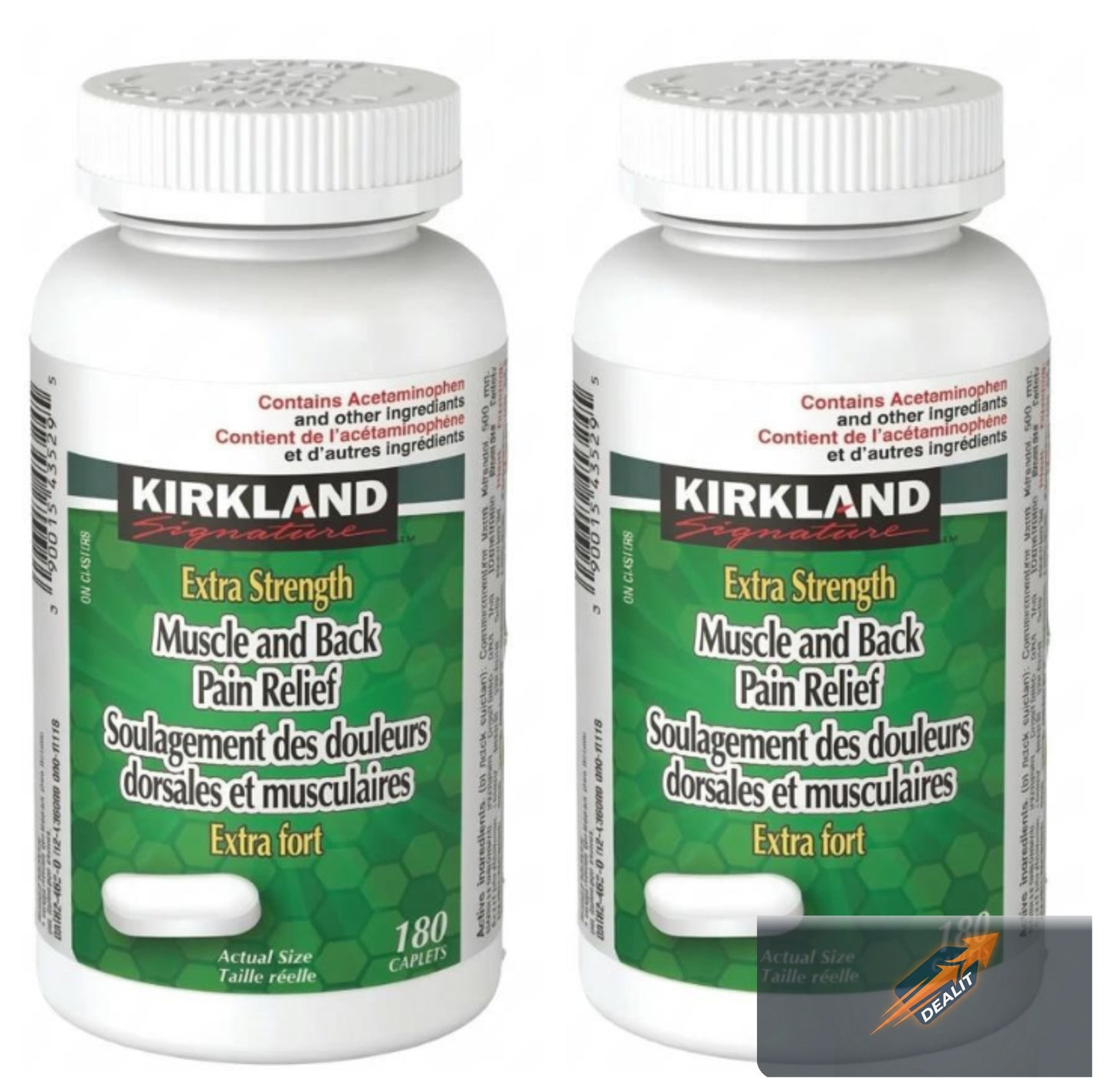 Kirkland Muscle and Back Pain Relief With Extra Strength 360 Caplets From Canada