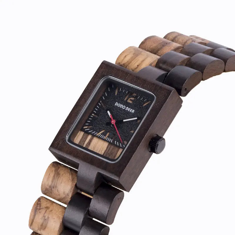Women’s Luxury Ebony Wood Quartz Watch – Elegant Ladies Fashion Wristwatch Gift Box