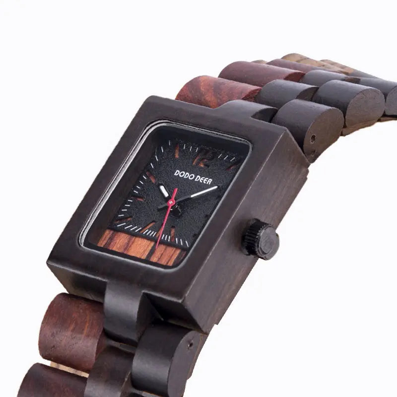 Women’s Luxury Ebony Wood Quartz Watch – Elegant Ladies Fashion Wristwatch Gift Box