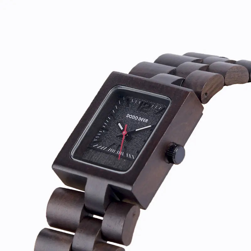 Women’s Luxury Ebony Wood Quartz Watch – Elegant Ladies Fashion Wristwatch Gift Box