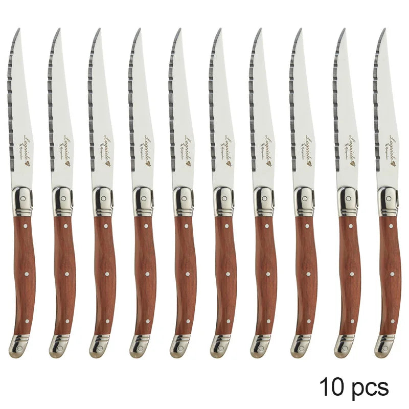 4-24PCS Laguiole Luxury Cutlery Set Rose Wood Handle Stainless Steel Dinnerware | Free Shipping