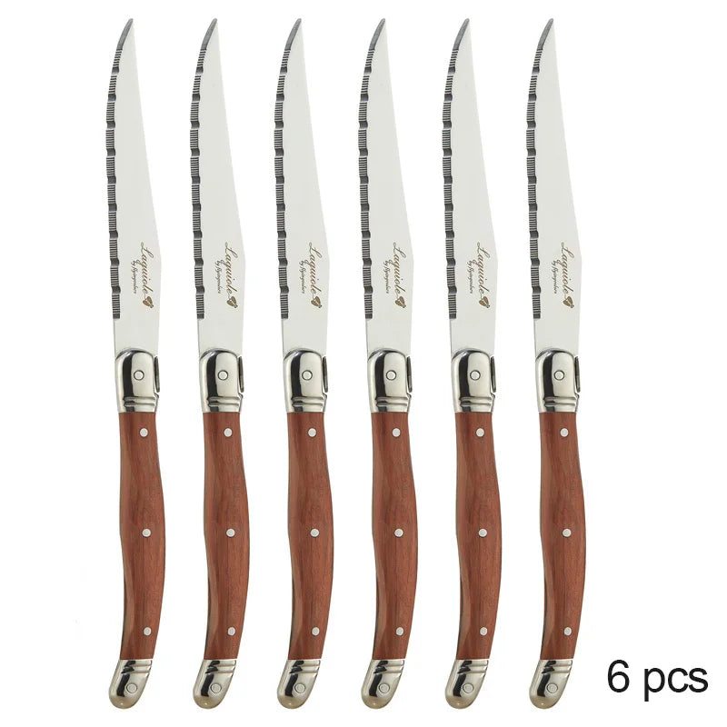 4-24PCS Laguiole Luxury Cutlery Set Rose Wood Handle Stainless Steel Dinnerware | Free Shipping