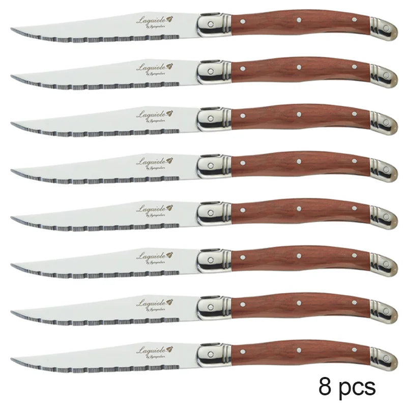 4-24PCS Laguiole Luxury Cutlery Set Rose Wood Handle Stainless Steel Dinnerware | Free Shipping