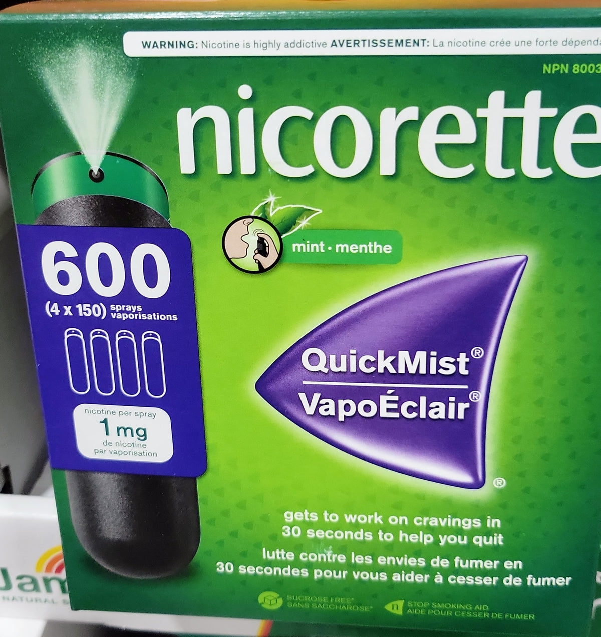 Nicorette QuickMist Duo Anti-Craving Mouth Spray | 4 Bottles, 600 Doses | FREE SHIPPINGNicorette Quickmist Duo – Spray anti-craving rapide – 4 flacons (600 doses) - FREE SHIPPING