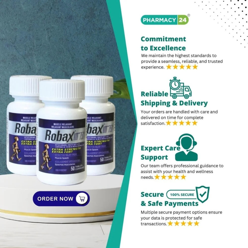 Robaxin 750 Extra Strength Muscle Relaxant | Methocarbamol 750 mg | 50 Tablets | FREE SHIPPING 💊OTC CANADA