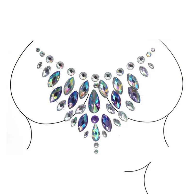 Acrylic Colorful Crystal Chest Paste - Self-Adhesive Breathable Nipple Covers & Body Jewels (23 Styles)