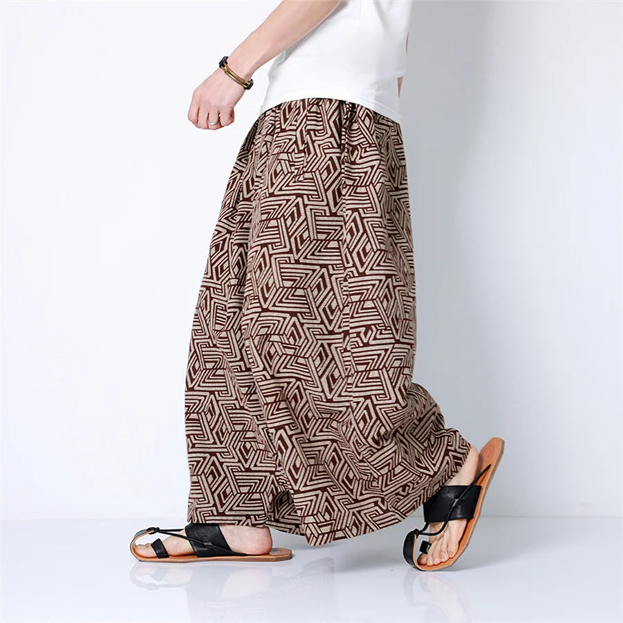 Hip Hop Trend Men Harem Pants Casual Loose Streetwear Retro Printed Joggers Wide Leg Pants Men's Sweatpants Trousers Oversize