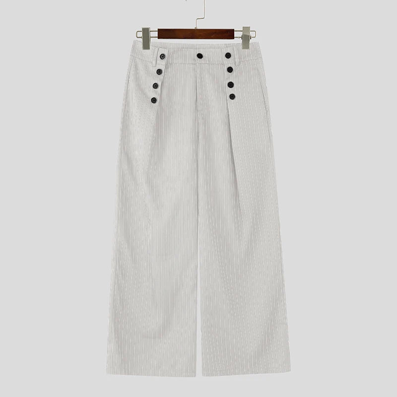 INCERUN Men's Striped Wide Leg Pants — Loose Pleated Casual Streetwear Trousers