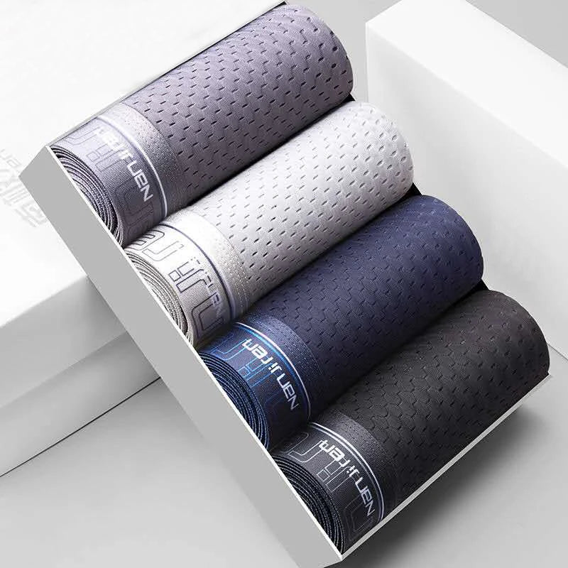 4PCS Men's Ice Silk Boxer Shorts – Breathable Mesh Underwear Plus Size