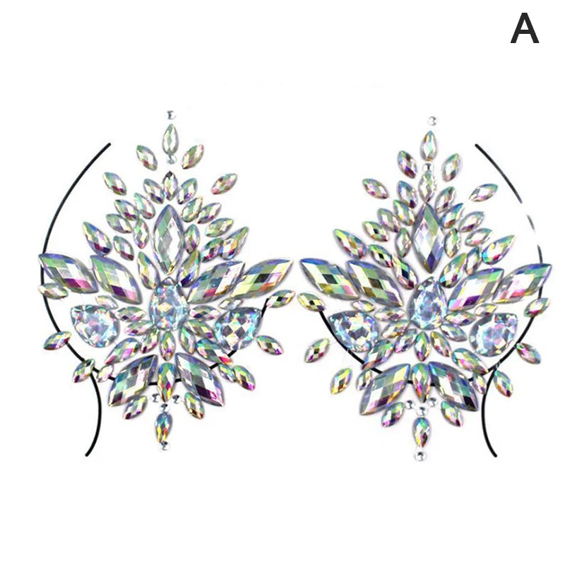 Acrylic Colorful Crystal Chest Paste - Self-Adhesive Breathable Nipple Covers & Body Jewels (23 Styles)
