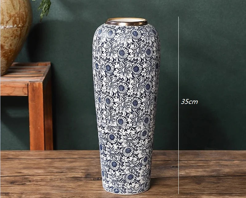 35CM Jingdezhen Blue & White Porcelain Vase – Elegant Ceramic Hydroponic Flower Vase