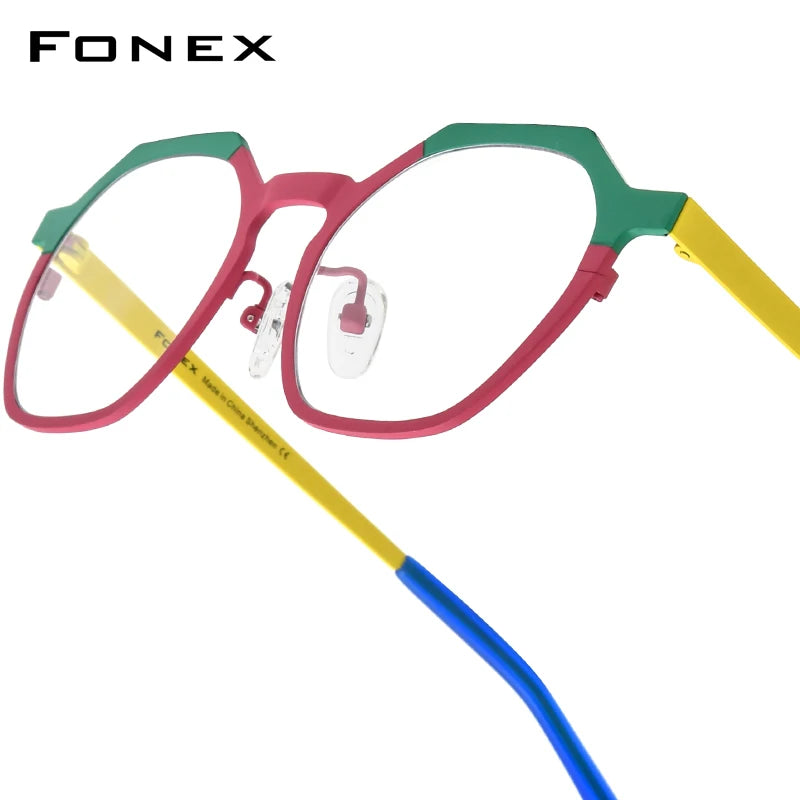 FONEX Women's Pure Titanium Eyeglasses 85849 | Retro Polygon Round Frames | Ultralight Vintage Japanese Eyewear | FREE SHIPPING 👓✨