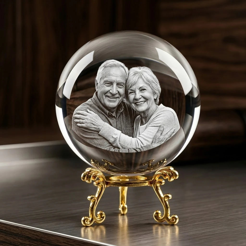 Custom Photo Crystal Ball – Personalized Laser Engraved Glass Sphere with Picture & Text Gift