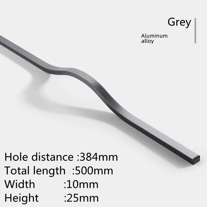 KK&FING Simple Aluminum Alloy Black Furniture Cabinet Door Handles Curved Wardrobe Drawer Cabinet Door Handle Furniture Hardware