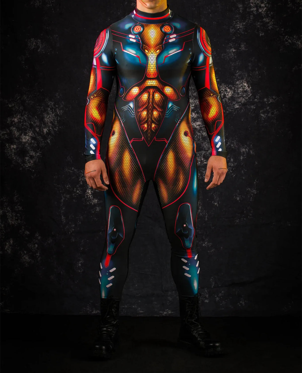 Men's Black Cyberpunk Cosplay Jumpsuit — Elastic Steampunk Costume Romper