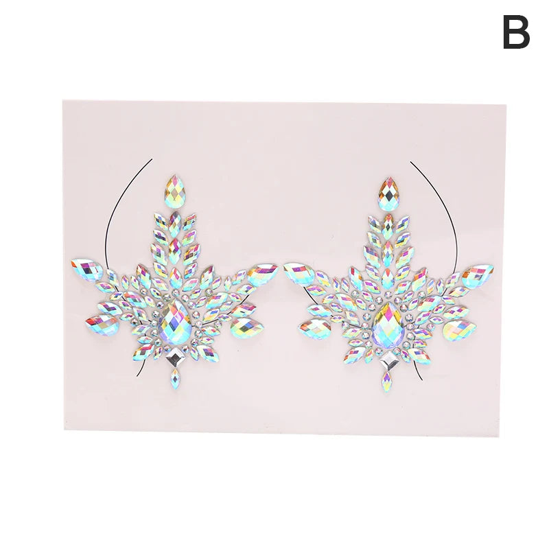 Acrylic Colorful Crystal Chest Paste - Self-Adhesive Breathable Nipple Covers & Body Jewels (23 Styles)