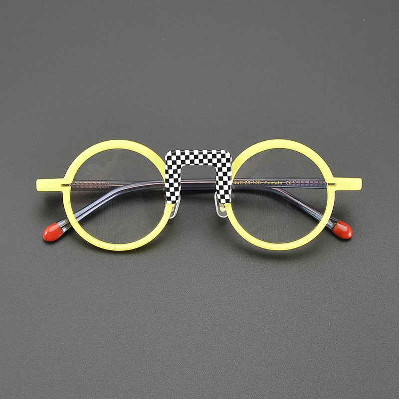 Niche literary designer fashion retro glasses frame patchwork color round high-quality progressive color-changing optical glasse