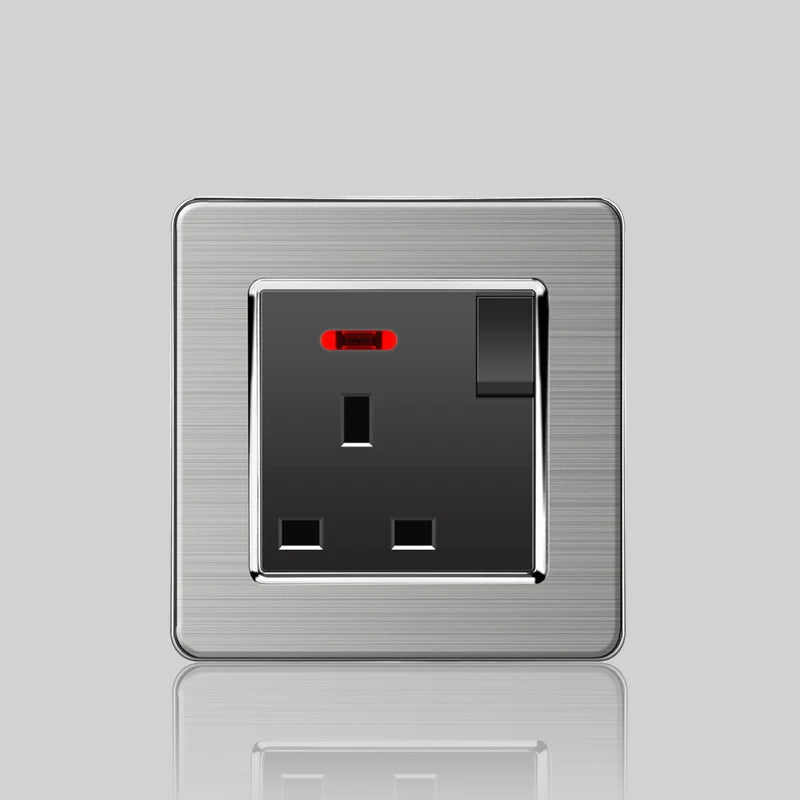 Wall LED Light Universal Switch Stainless steel Panel,EU UK USB Type-c 18W Fast Charging Plug socket 1 2 3 Gang 1 2 Way switch