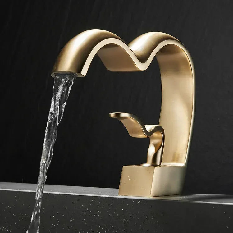 Brass Waterfall Bathroom Faucet Hot & Cold Heart-Shaped Basin Sink Mixer Tap