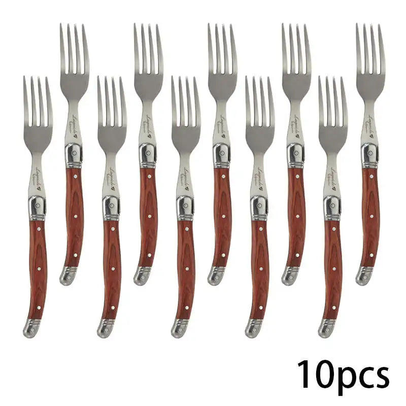 4-24PCS Laguiole Luxury Cutlery Set Rose Wood Handle Stainless Steel Dinnerware | Free Shipping