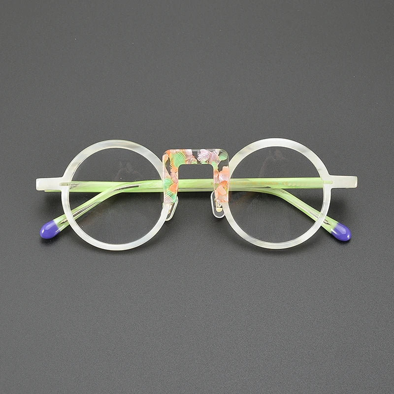 Niche literary designer fashion retro glasses frame patchwork color round high-quality progressive color-changing optical glasse