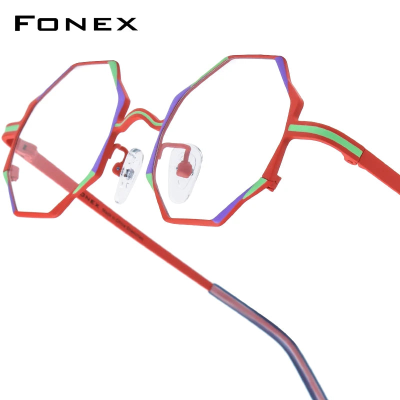 FONEX Women's Pure Titanium Eyeglasses 85849 | Retro Polygon Round Frames | Ultralight Vintage Japanese Eyewear | FREE SHIPPING 👓✨